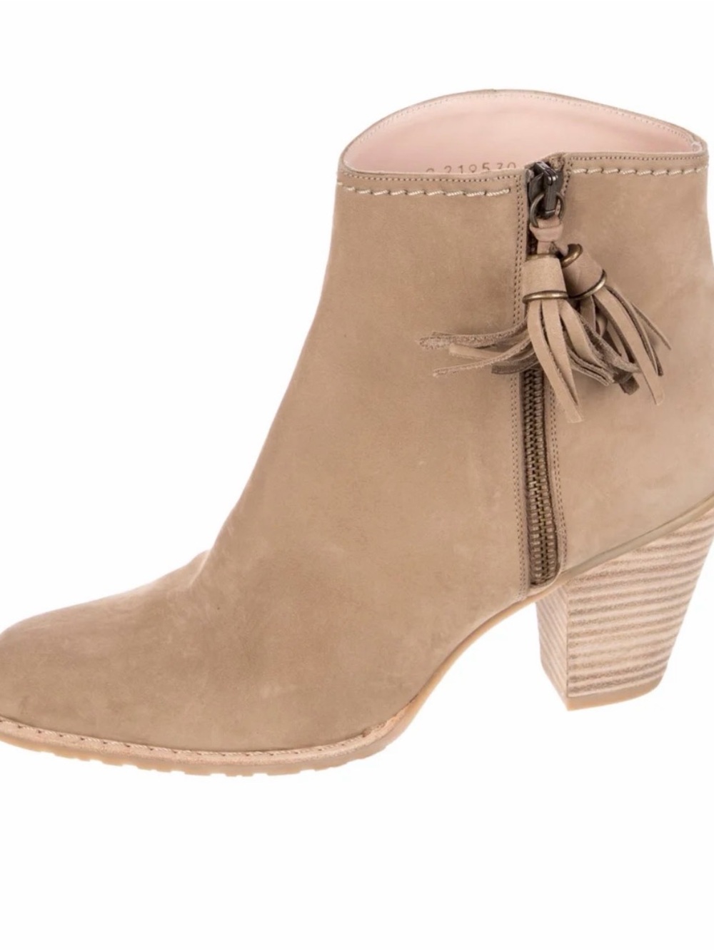 Stuart Weitzman Taupe Suede Tassel Zip Ankle Boot